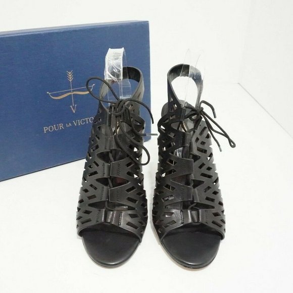 POUR LA VICTOIRE Yermak Black Leather Women's High Heels Sandals US 8.5 $325 - Picture 6 of 7